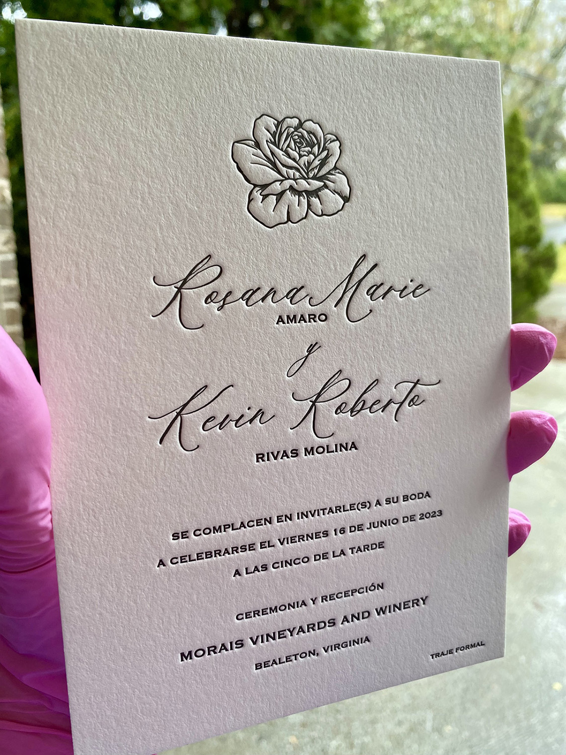 Letterpress deep impression invitation